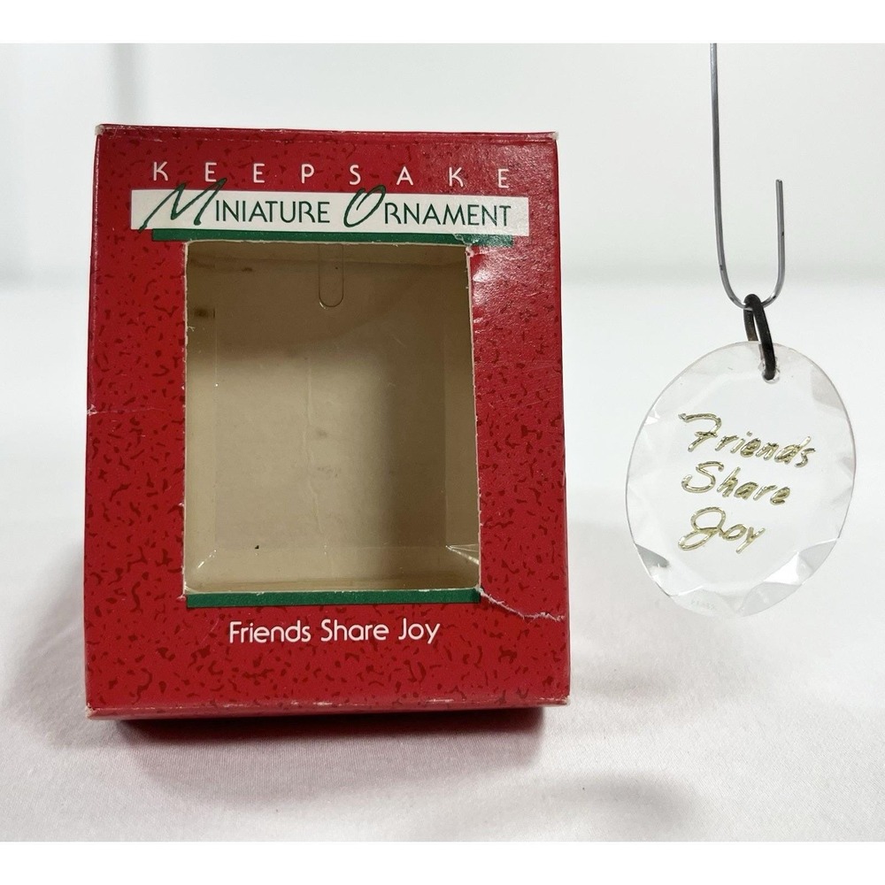 Vintage 1988 Hallmark Friends Share Joy Acrylic Miniature Ornament Box QXM5764